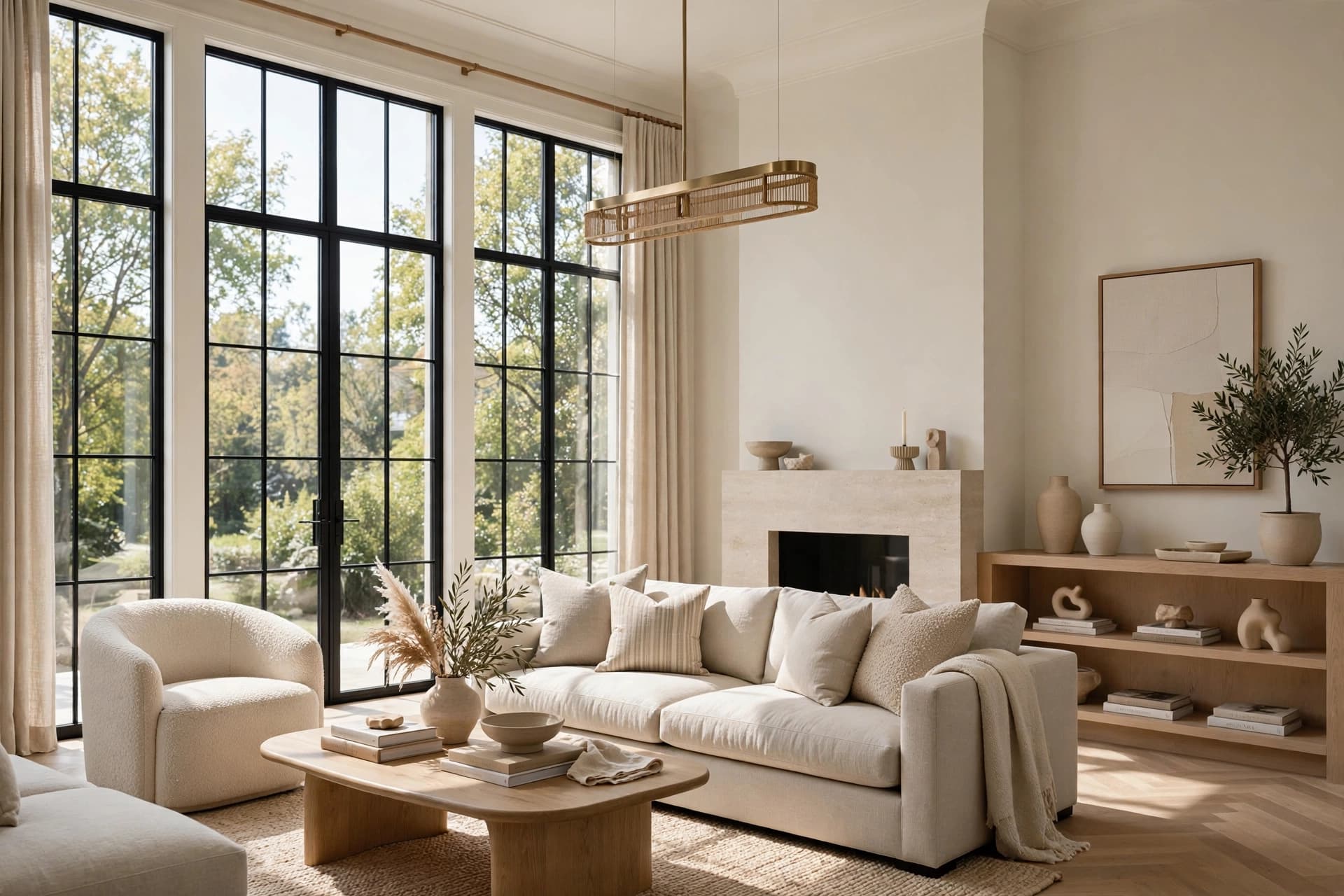 The Beaches Craftsman — bright luxury living room with tall windows